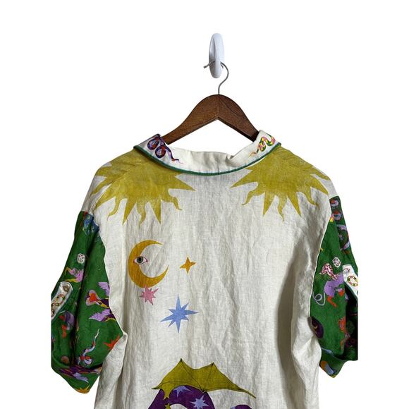 Alemais Seeker Print Linen Button Down Shirt Relaxed Womans 4 - Picture 9 of 11